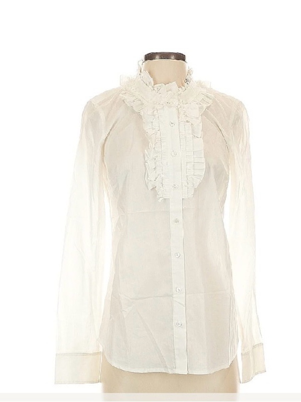 J. Crew White Ruffle Front Button-Down Blouse
